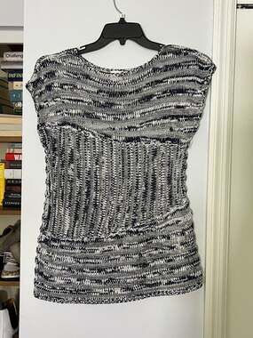 Chico's Mallory Mixed Stripe Short Sleeve Metallic Pullover Sweater Top Size 1